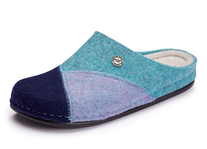 Laurina, klassische Damen-Hausschuhe, Weite H, mit anatomisch geformtem Fussbett BLAU-T&Uuml;RKIS