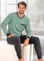 Schlafanzug mit V-Ausschnitt und  B&uuml;ndchenabschl&uuml;ssen 