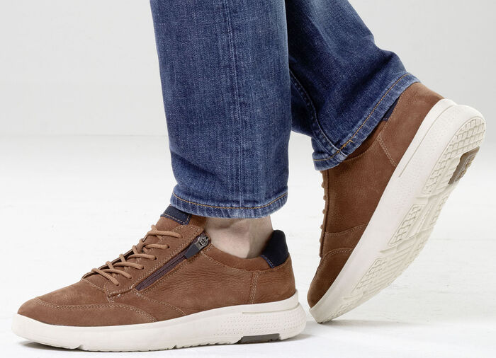 Waldläufer, bequeme Herren-Sneaker, Weite H, mit herausnehmbarem Fussbett COGNAC-MARINE