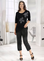 Longshirt mit silberfarbener Flatlock-Naht in 2 Farben SCHWARZ