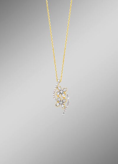 Halskette im Blumen-Design, 10 Brillanten, 22 Diamanten 