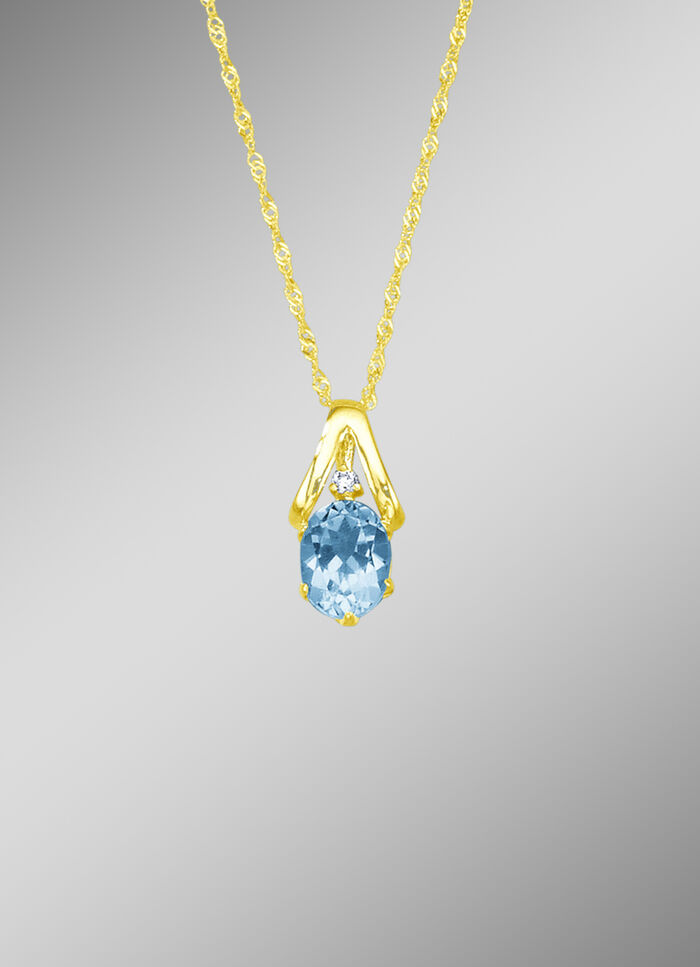 Anhänger mit Singapurkette, mit echt Blautopas und synth. Zirkonia 