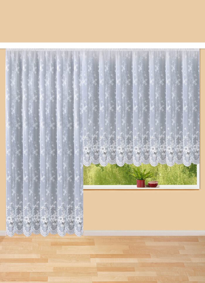 Vorhang mit Plauener Stickerei und Universalschienenband 