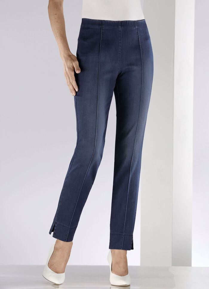 Jeans mit abgesteppten Biesen  DUNKELBLAU
