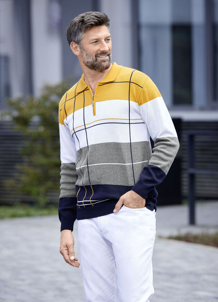 Polopullover mit Reissverschluss GELB-HELLGRAU-ANTHRAZIT