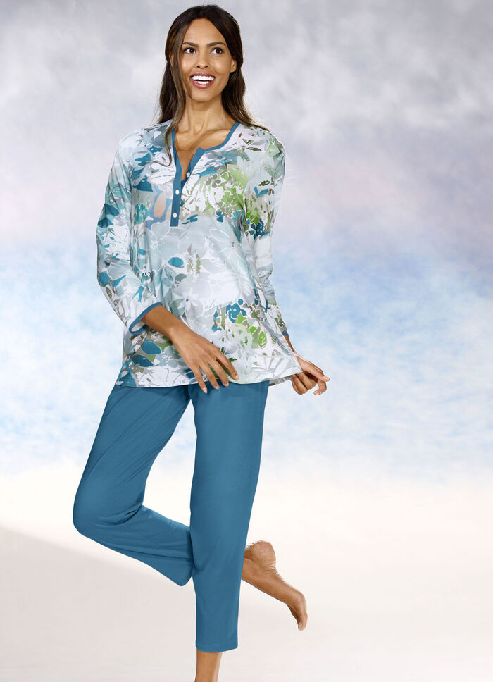 Pyjama mit langen &Auml;rmeln und 7/8-langer Hose PETROL-BUNT