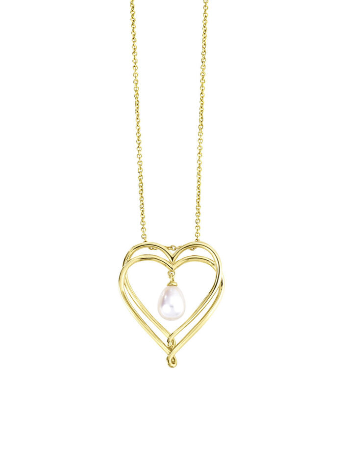 Herz-Anhänger mit Süsswasser-Zuchtperle und Ankerkette 