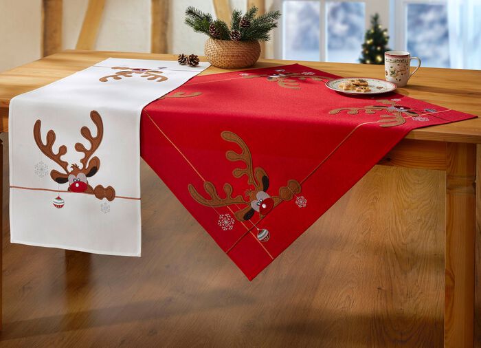 Tisch- und Raumdekoration mit Elch-Motiven ROT