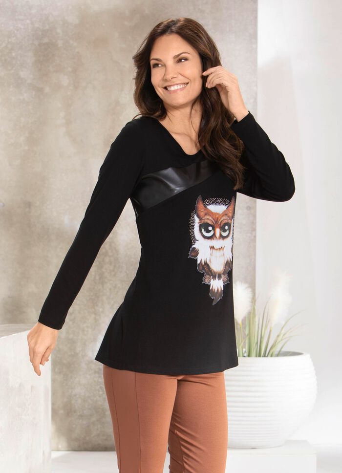 Shirt mit schwarzem Nappaleder-Imitat-Einsatz in 2 Farben 