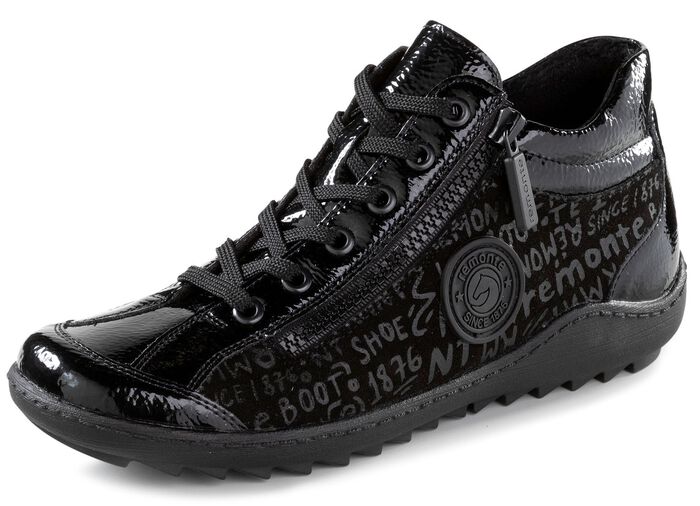 Remonte Schn&uuml;r-Bootie aus Crashlack SCHWARZ