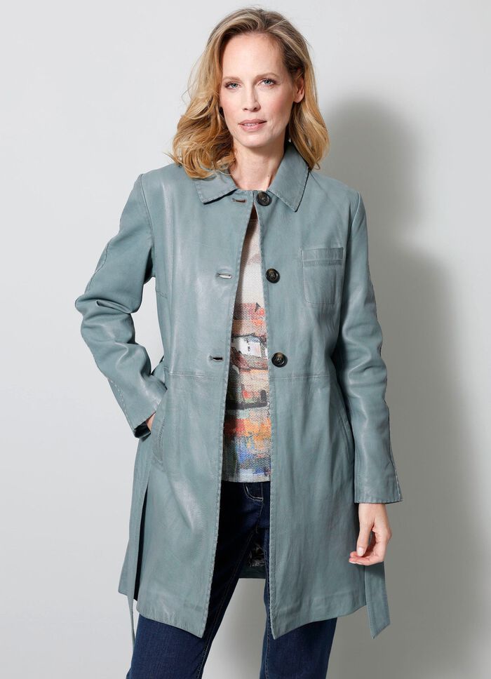 Lederkurzmantel mit Umlegekragen 