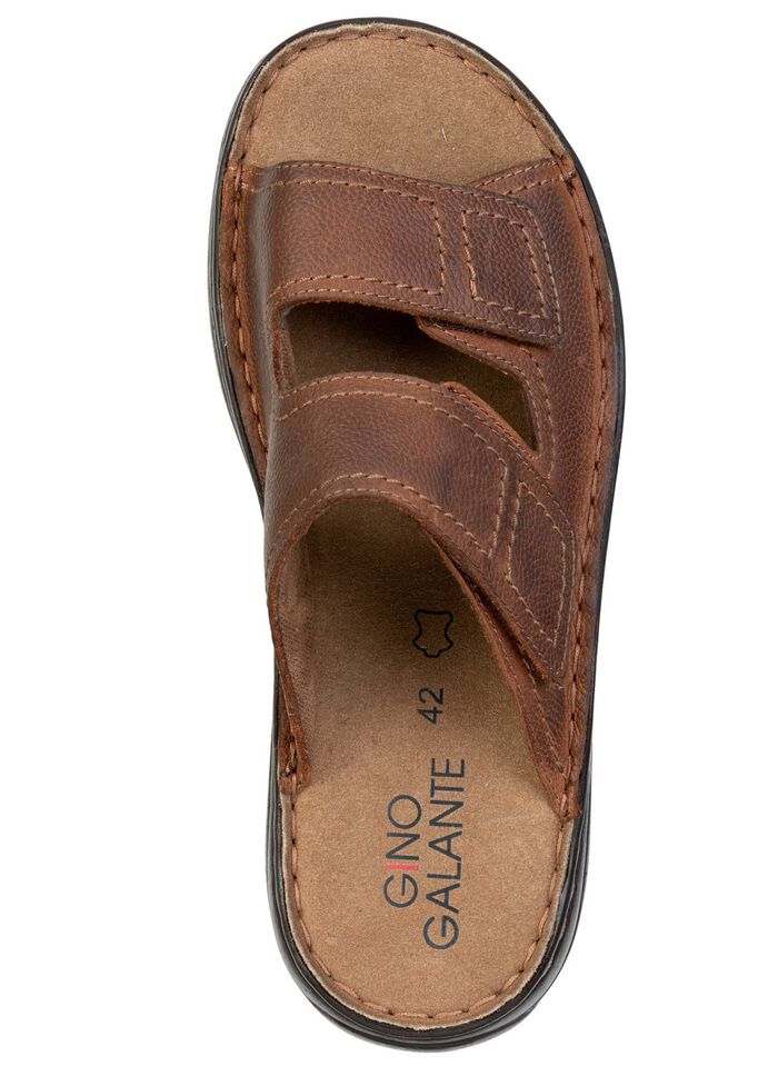 GINO GALANTE, klassische Herren-Pantoletten, mit Klettverschluss COGNAC