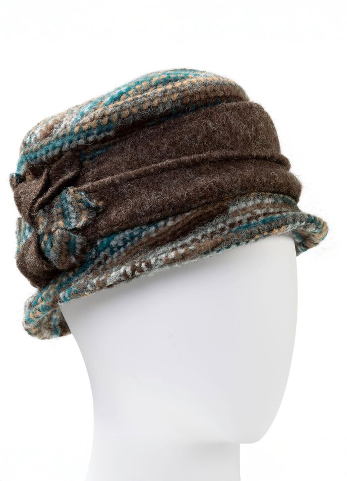 Warmer Damen-Hut mit Krempe PETROL-BRAUN