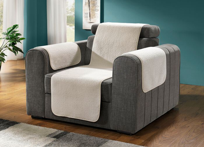 Flauschige Sessel-, Couch- und Armlehnenschoner CREME