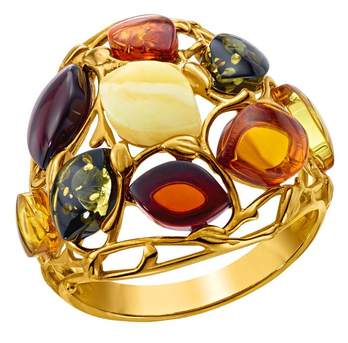 Damenring mit echt buntem Bernstein 