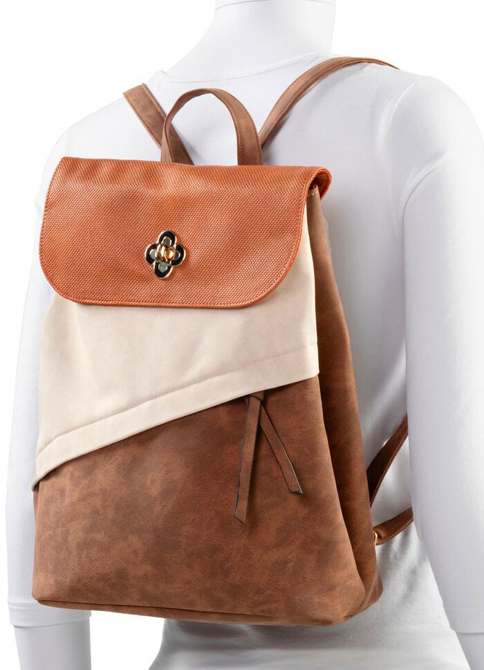 Rucksack mit &Uuml;berschlag und Drehschloss BRAUN-BEIGE
