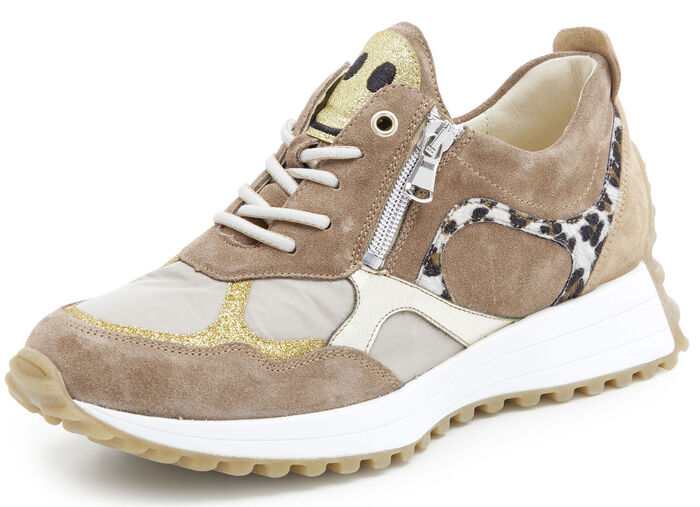 Waldläufer Sneaker mit frecher Glitzer-Applikation TAUPE-GOLD