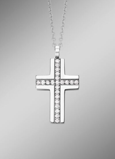 Klassischer Kreuz-Anh&auml;nger mit synth. Zirkonia 