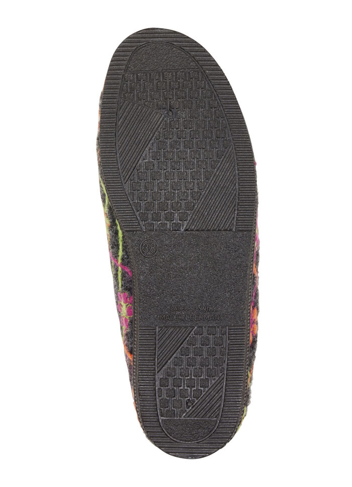 Klett-Hausschuh mit bunter Blüten-Stickerei ANTHRAZIT-BUNT