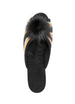 ELENA EDEN Pantolette mit schwarzem Kunstfellpompon BRAUN-SCHWARZ