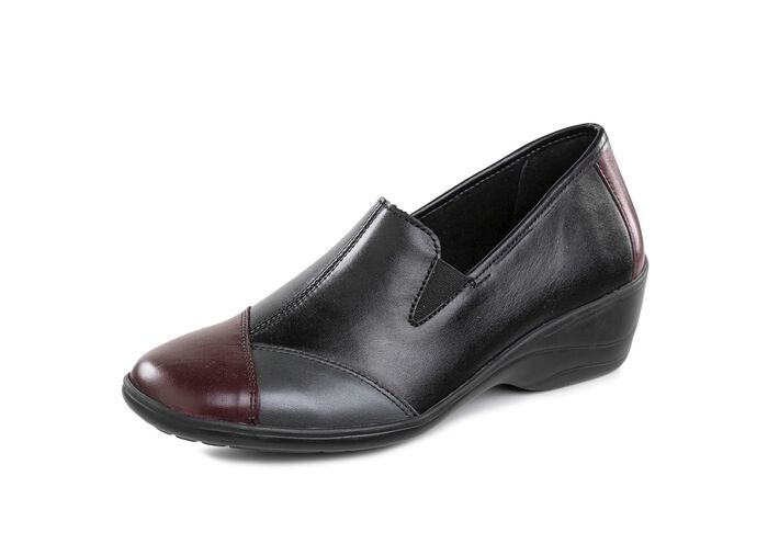 ELENA EDEN, bequeme Damen-Slipper, Weite H, mit herausnehmbarem Fussbett SCHWARZ-CHIANTI-GRAU