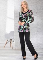 Ausdruckvolles Longshirt mit schwarzer Blende 