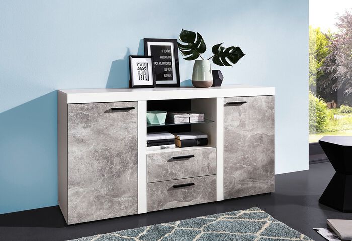 Kommodenserie mit matten Fronten BETON-WEISS
