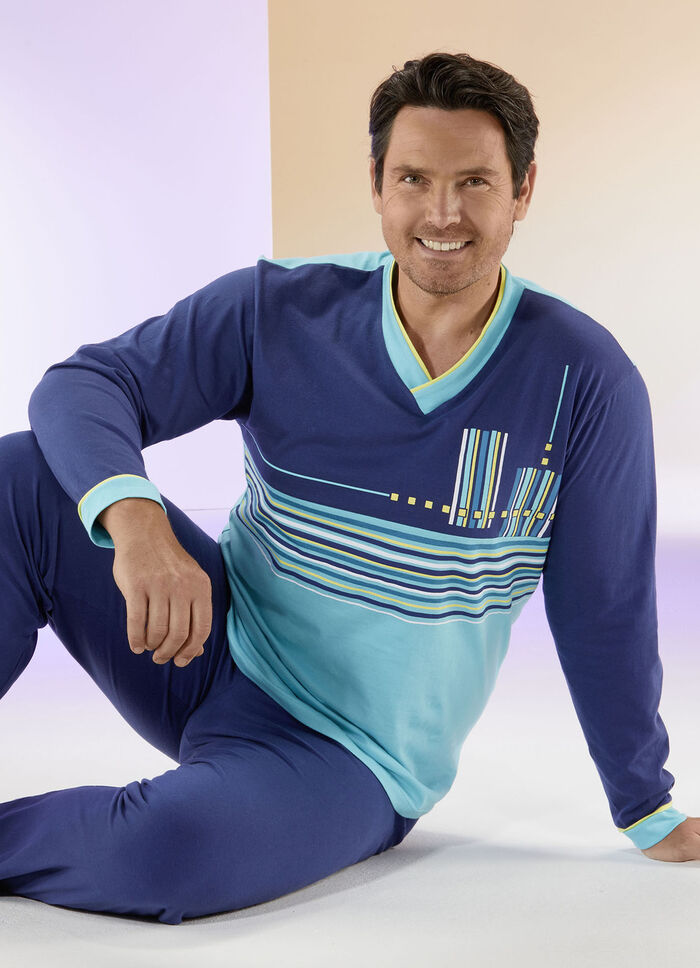 Pyjama mit V-Ausschnitt und Ringeldessin 