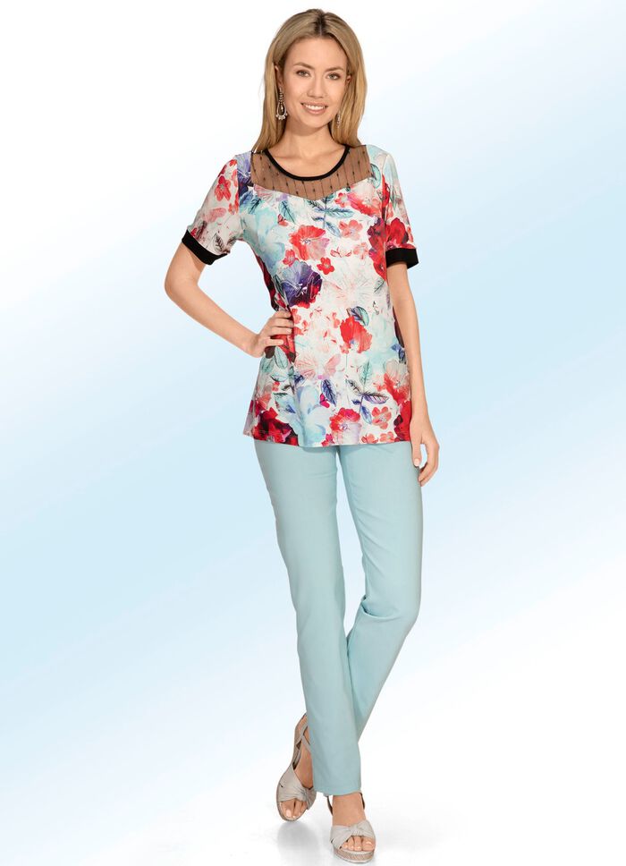 Fantasievolles Longshirt mit effektvoller T&uuml;lleinsatz 