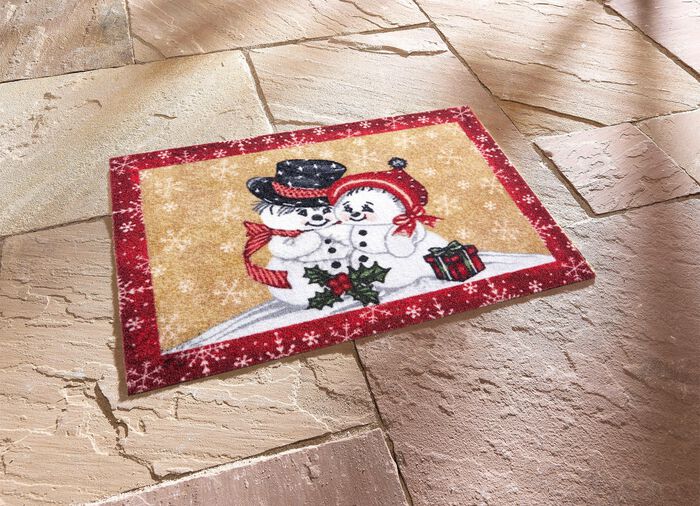 Fussmatte mit Schneemann-Motiv ROT-BEIGE