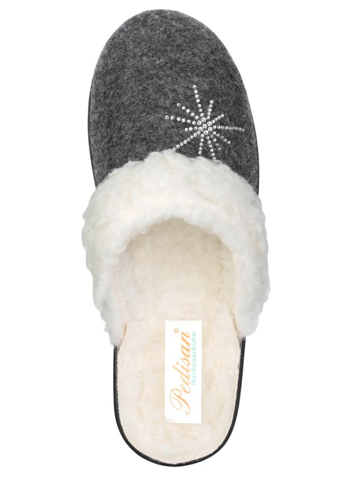 Gef&uuml;tterte Damen-Hausschuhe, mit Schurwolle ANTHRAZIT