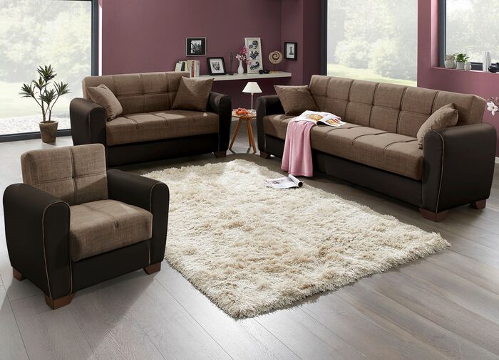 Polsterm&ouml;bel mit Bettfunktion und Bettkasten BRAUN-BEIGE