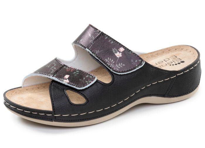 ELENA EDEN, klassische Damen-Pantoletten, Weite G, mit Klettverschluss SCHWARZ