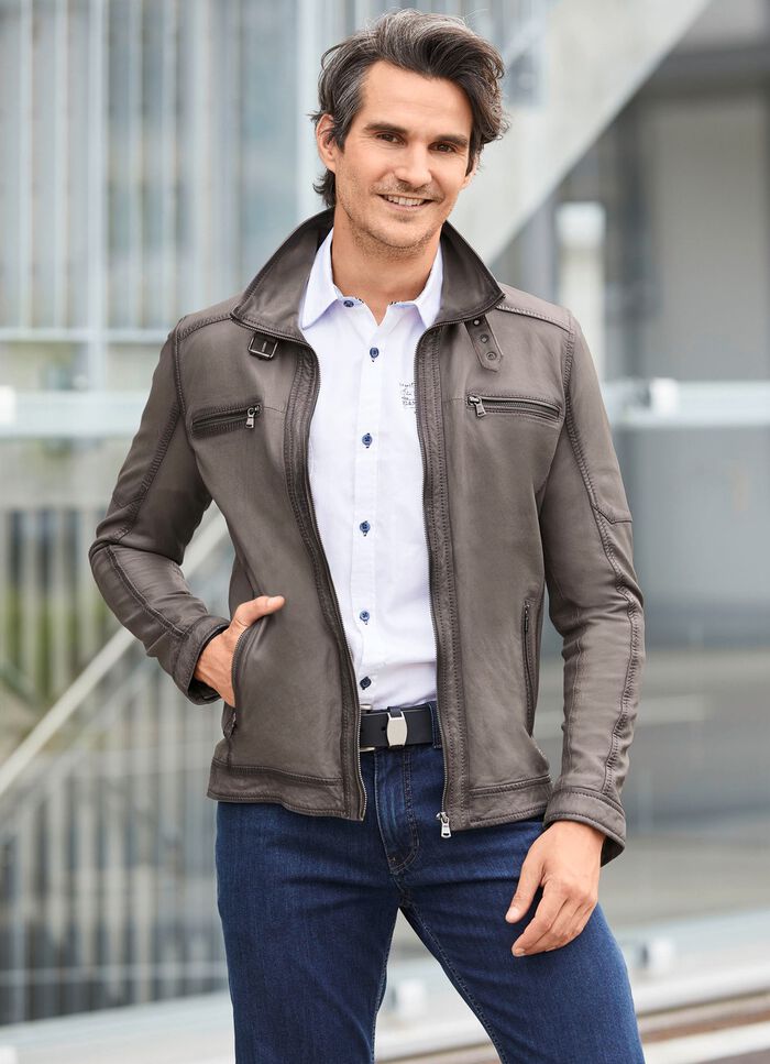 Lederkurzjacke mit Steh-Umlegekragen 