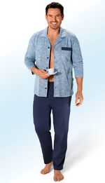 Pyjama, durchgekn&ouml;pft, mit Reverskragen und Brusttasche 
