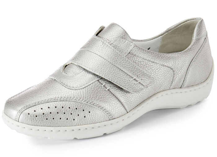 Waldläufer Slipper mit praktischem Klettverschluss MATTSILBER