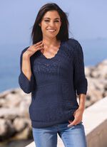 Pullover in Feinboucl&eacute; MARINE