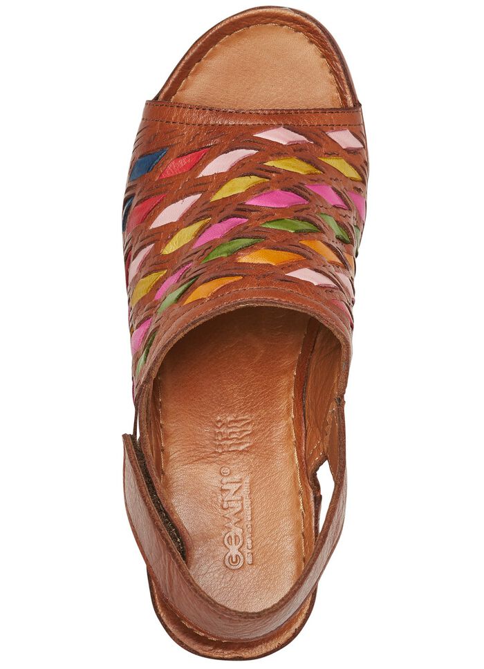 Gemini Sandalette mit raffinierten, bunten Flechtdurchz&uuml;gen COGNAC