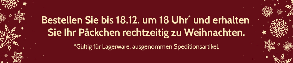 Bestellen Sie bis zum 18.12 um 12 Uhr und erhalten Sie ihr Päckchen rechzeitig zu Weihnachten