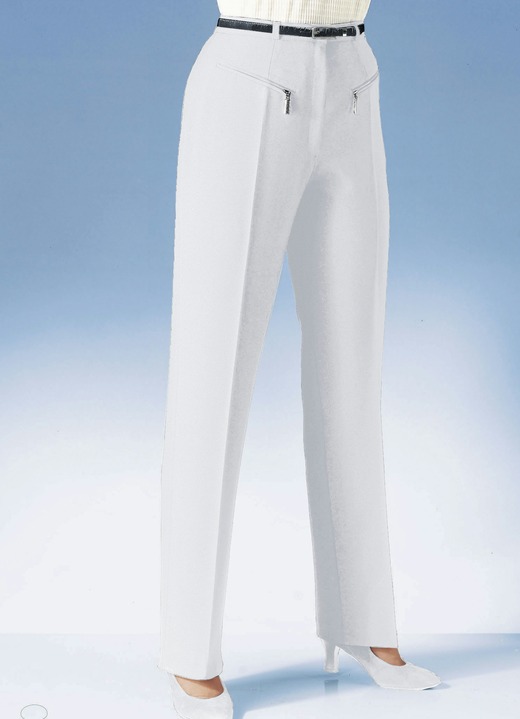 Hosen mit Knopf- und Reissverschluss - Hose mit paspelierten Reißverschluss-Taschen, in Größe 018 bis 088, in Farbe WEISS Ansicht 1