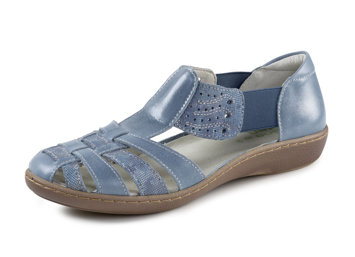 Schuhe - ELENA EDEN Riemchen-Sandale aus Nappaleder und effektvoll geprägtem Veloursleder, in Größe 035 bis 042, in Farbe JEANS Ansicht 1